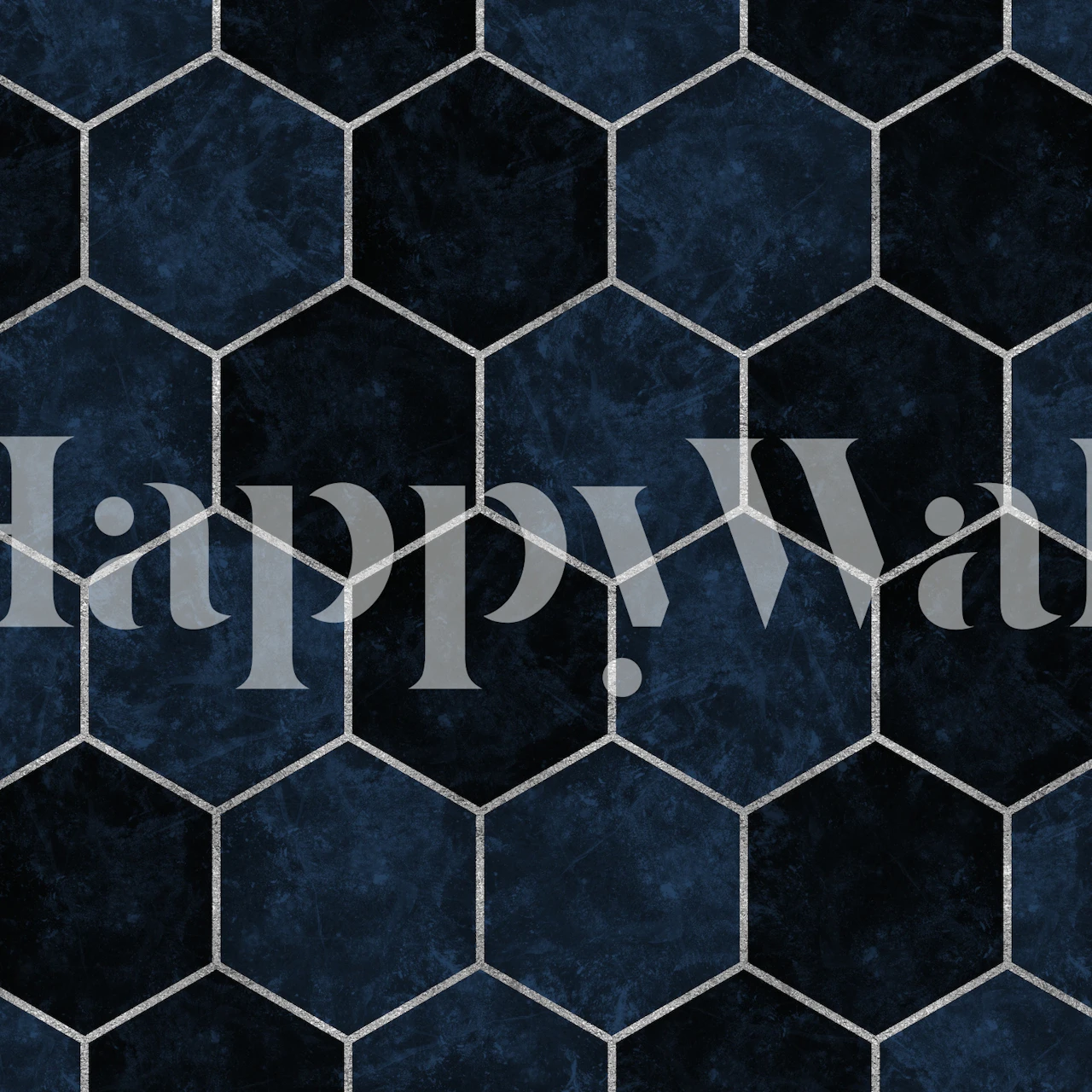 Dark Blue Navy und Silver Hexagons Tapete