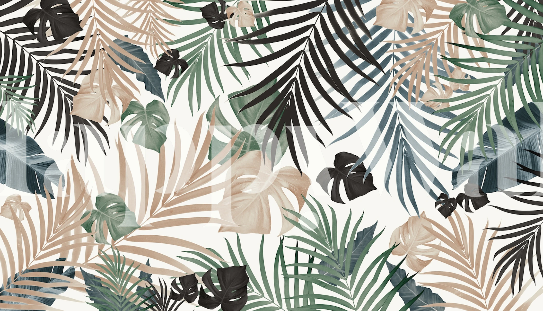 Tropical jungle leaves wall mural in landscape orientation with green botanical patterns