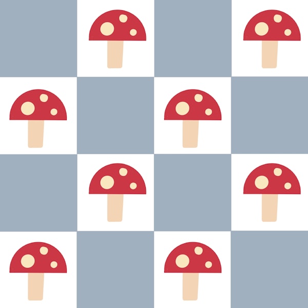 Checkered Red and Blue Mushrooms