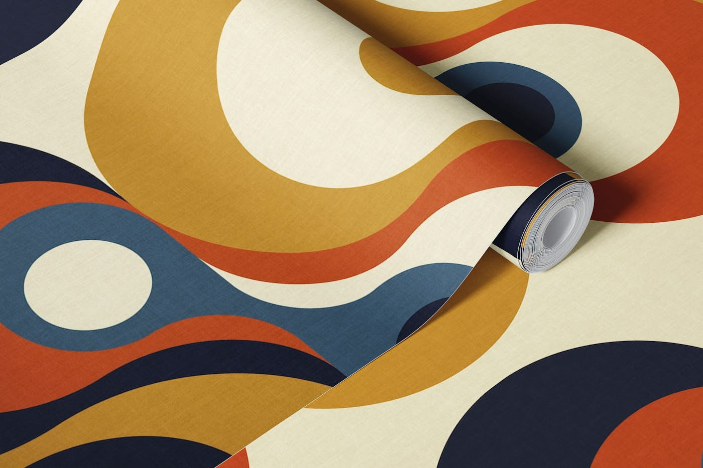 mid century boho curvy swirl wallpaper roll