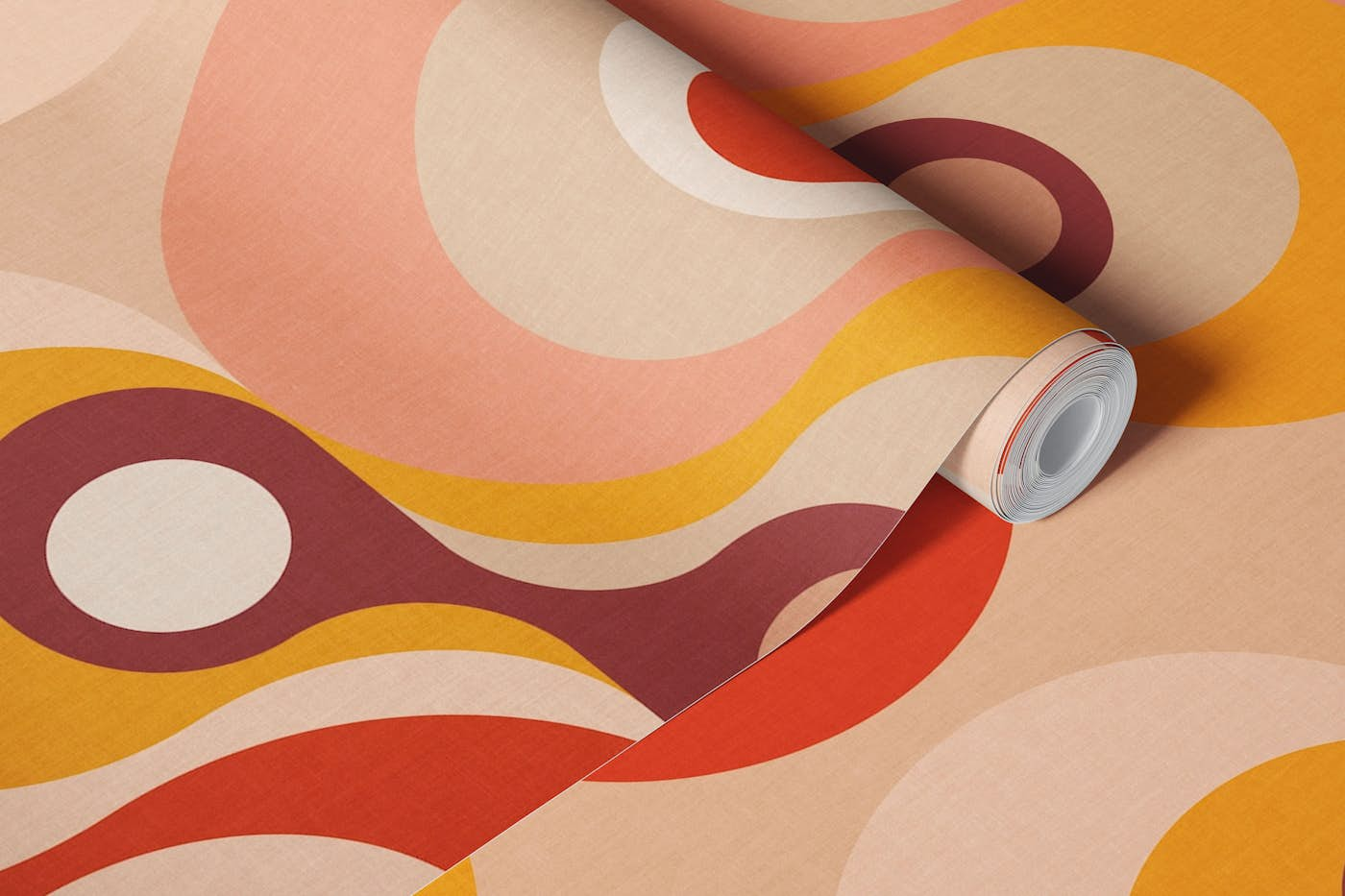 mid century geo boho curvy swirls wallpaper roll