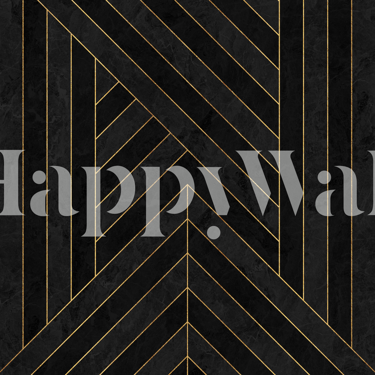 Luxuriöses Wandbild aus geometrischen Mosaikfliesen in Anthrazit mit goldenen Linien