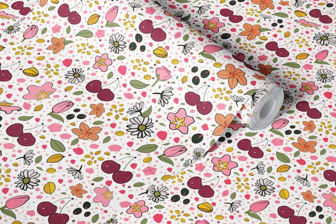 Romance ditsy floral spring patternwallpaper roll