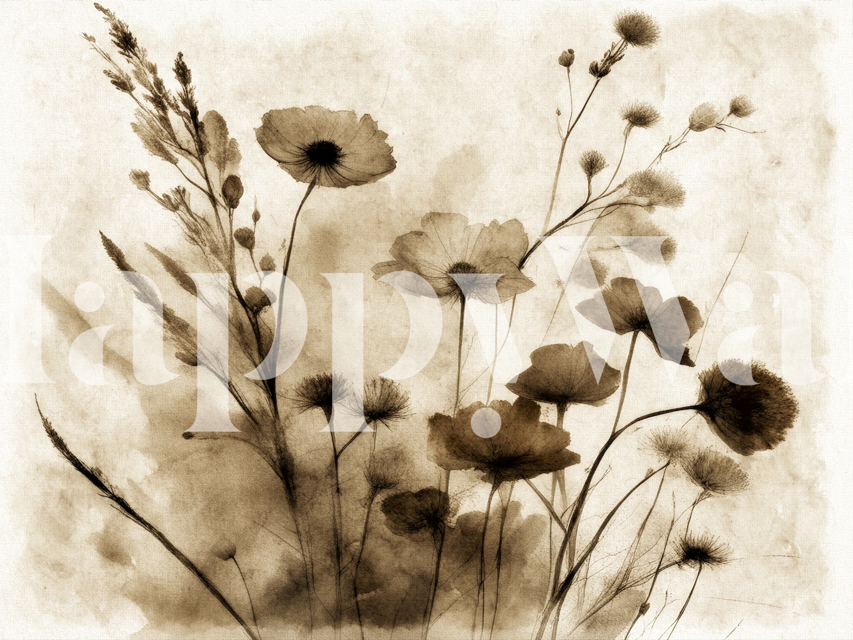 Sepia vilda blommor tapet i ett stiligt rum