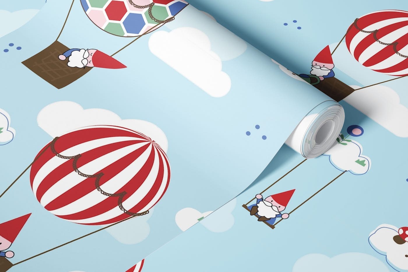 Gnomes in Hot Air Balloons wallpaper roll