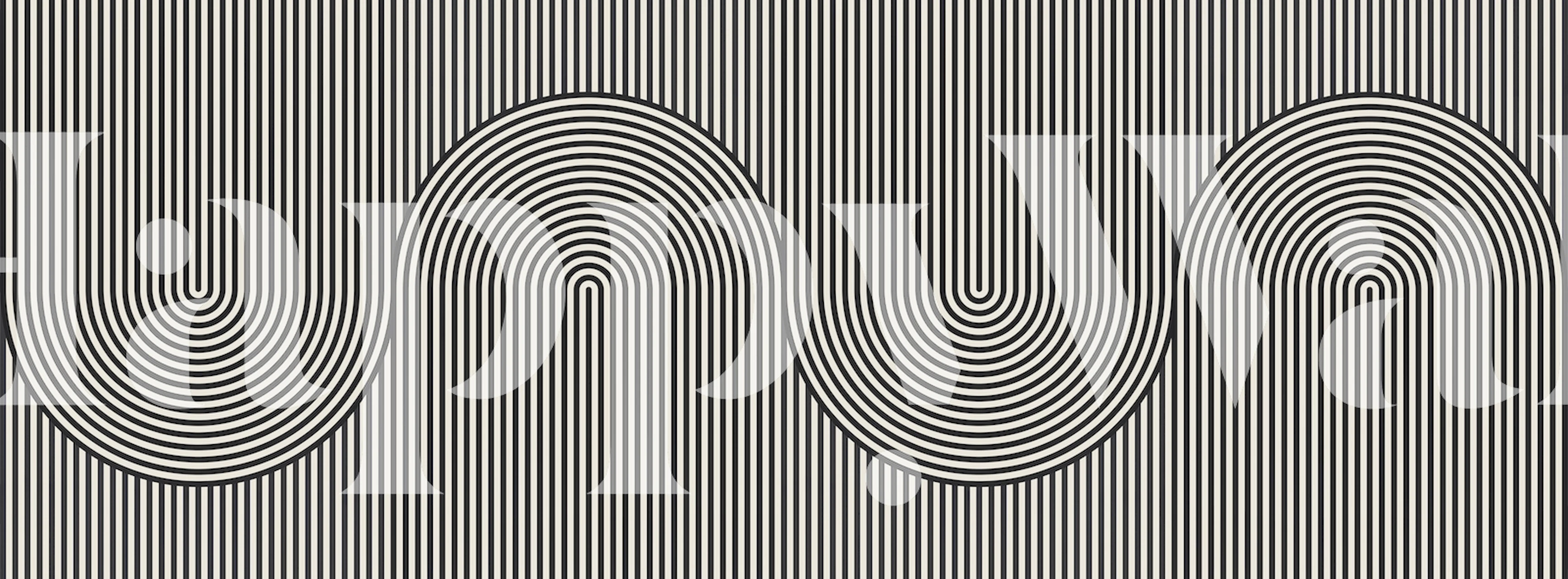 Black and white overlapping lines and circles geometric wallpaper