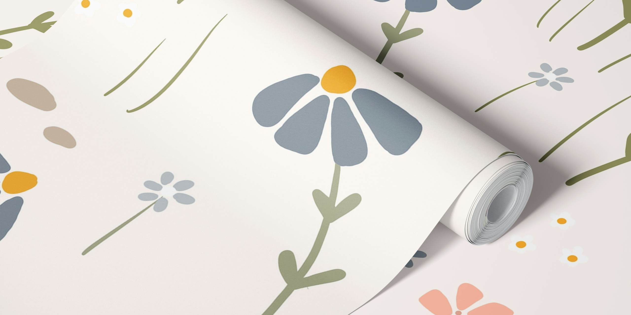 Blue wildflower patterns on light background wallpaper