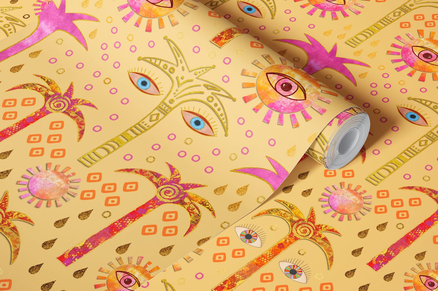 Surreal Oriental Mystic With Magic Eye Yellow wallpaper roll