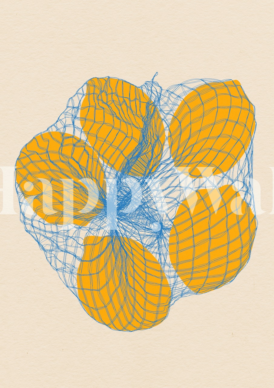 Papel pintado con five lemons in a net bag