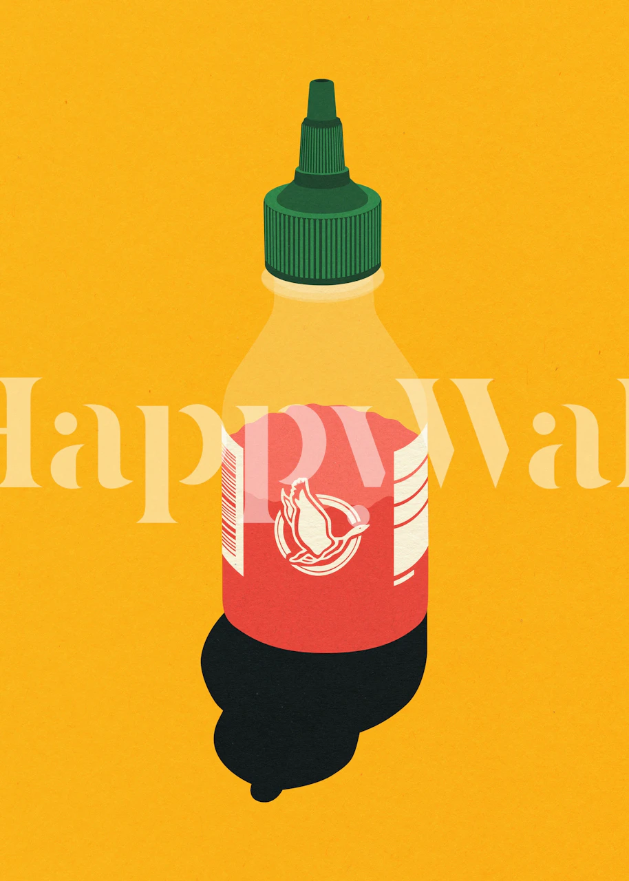 Hot sauce bottle illustration wall mural on a yellow background