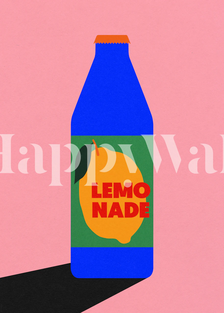 Lemonade bottle with yellow lemon and blue background wallpaper