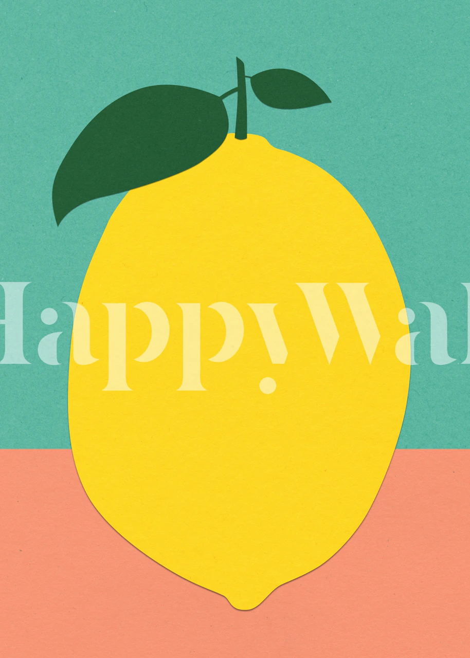 Lemon with two leaves wallpaper in a room
