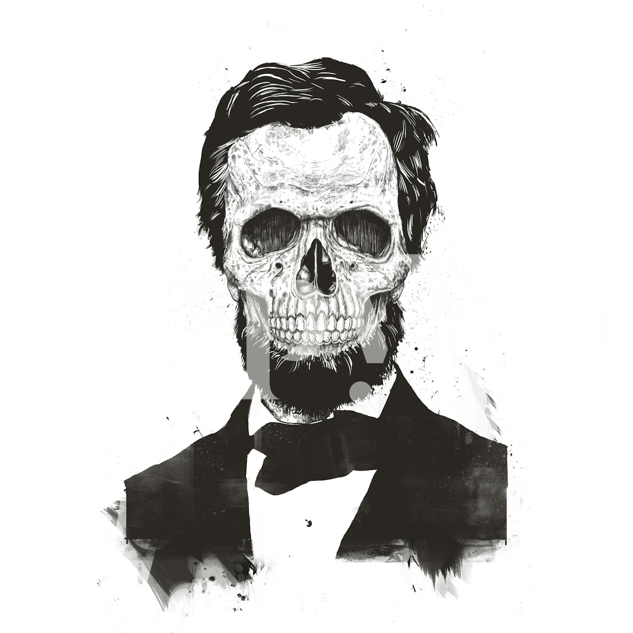 Black and white skull illustration of a man in a suit wallpaper