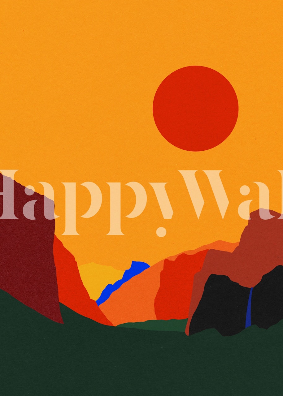 Abstracte weergave van Yosemite Valley bij zonsondergang met felle kleuren