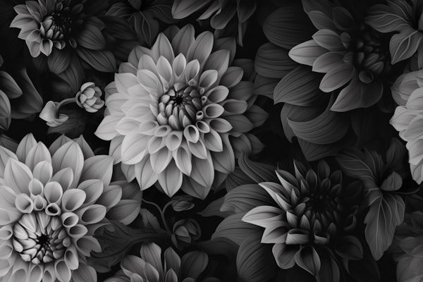 Opulent Moody Dahlia Flowers Grey