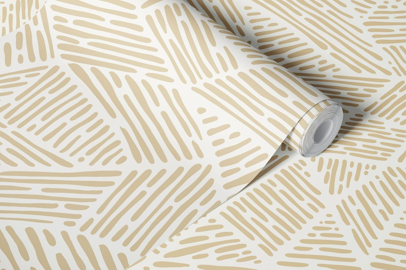 Striped boho mosaic in beige offwhite wallpaper roll