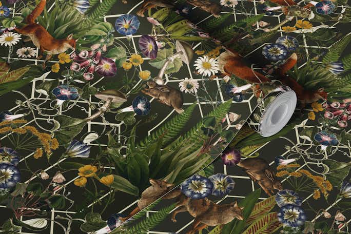 Vintage Mysterious Animals in Wild Forestwallpaper roll