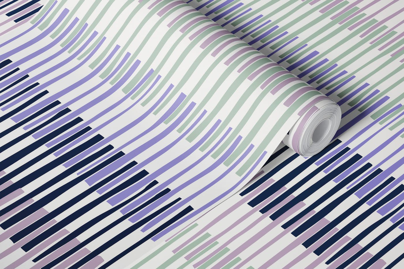 Block print geometrics stripes lilac blue wallpaper roll