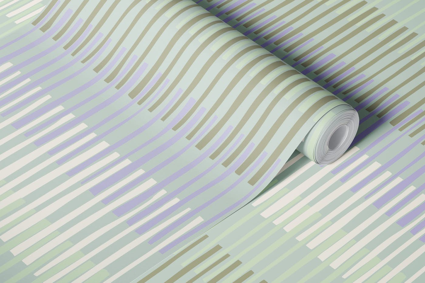 Block print geometrics stripes sage wallpaper roll