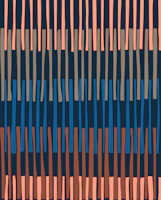Block print geometrics stripes nocturnal blue wallpaper