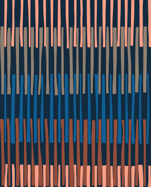 Block print geometrics stripes nocturnal blue