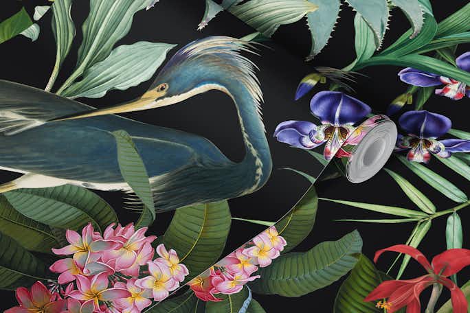 Blue Heron Flower Junglewallpaper roll