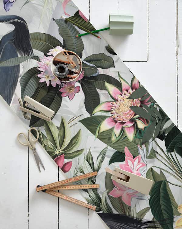 Blue Heron Flower Jungle gray tapet roll