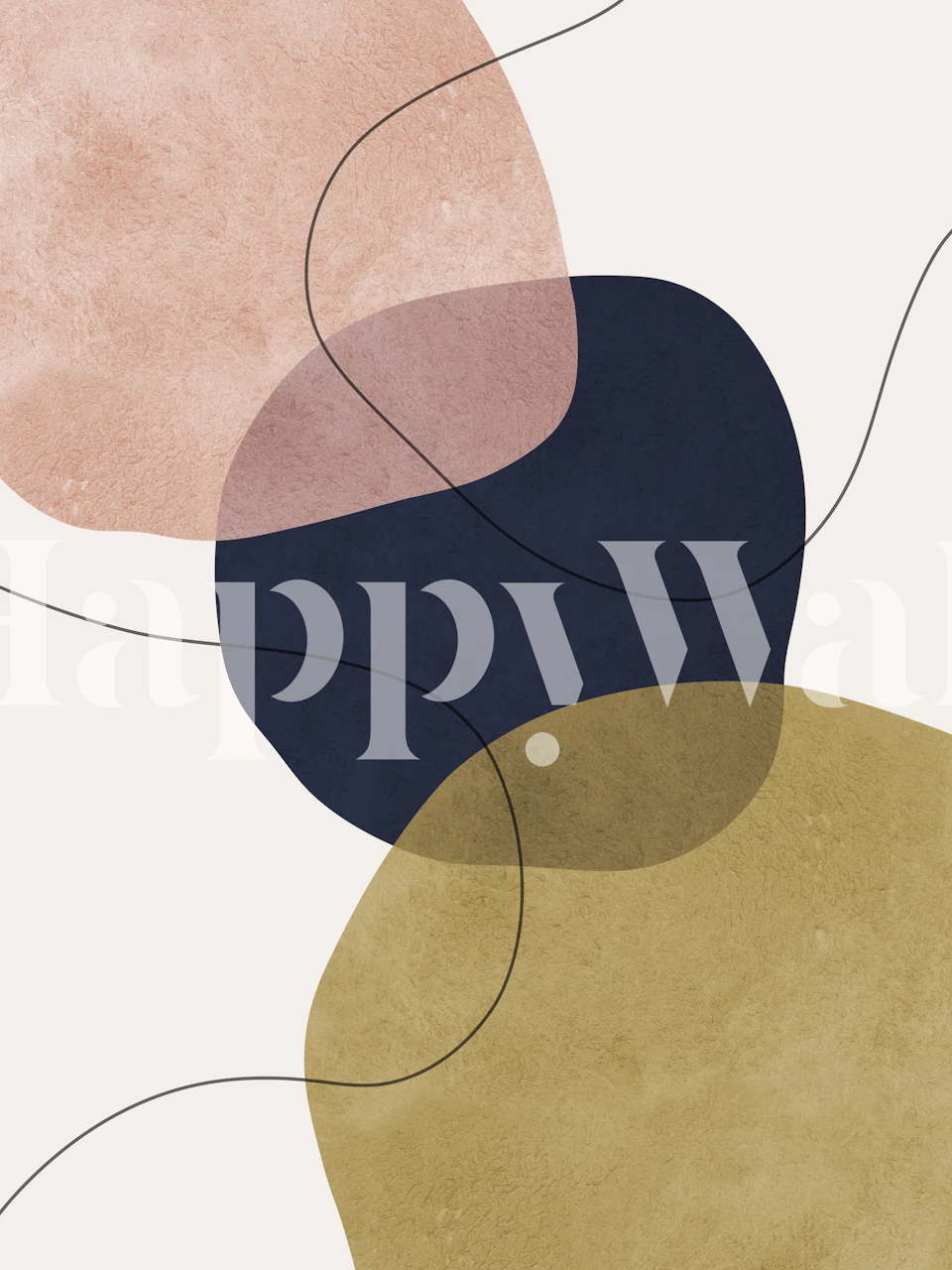 Boho Shapes 26 vægmaleri med geometriske former i blush, navy og oliven