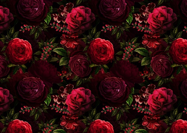 Dark Red Moody Baroque Roses Autumn Pattern