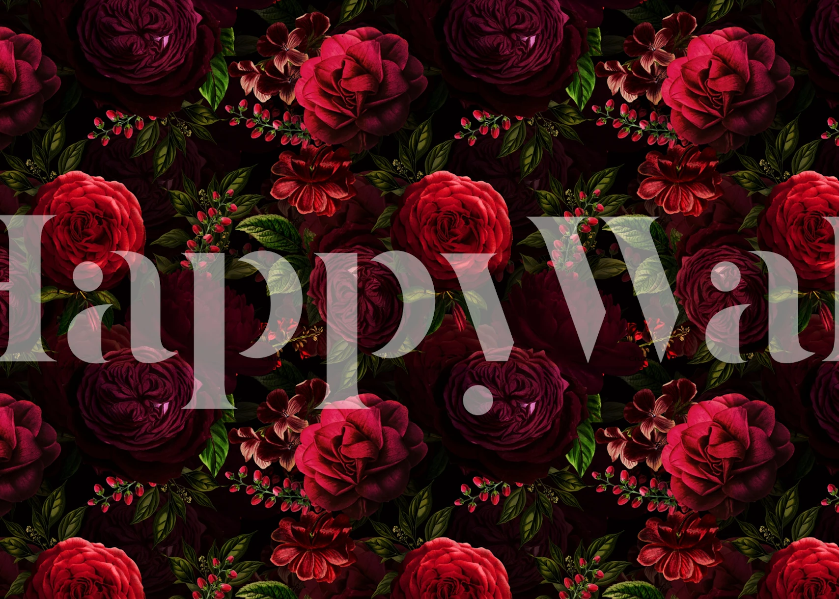 Dark Red Roses Autumn Pattern Wallpaper | Happywall.com