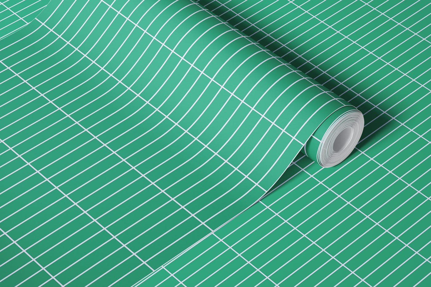 Long tiles green grey grout wallpaper roll