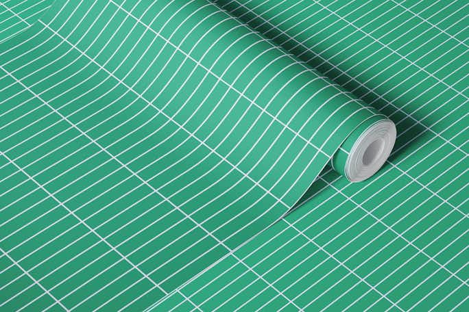 Long tiles green grey groutwallpaper roll