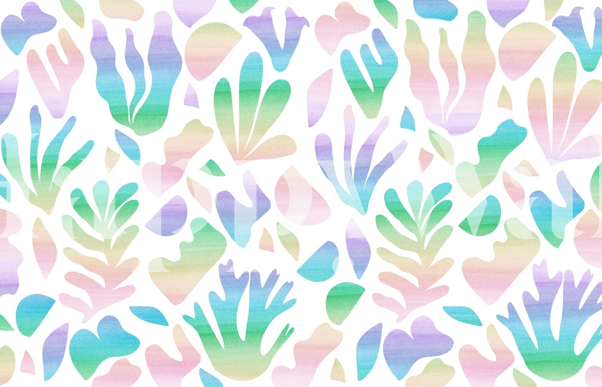 Colorful abstract seagrass shapes in rainbow tones wallpaper