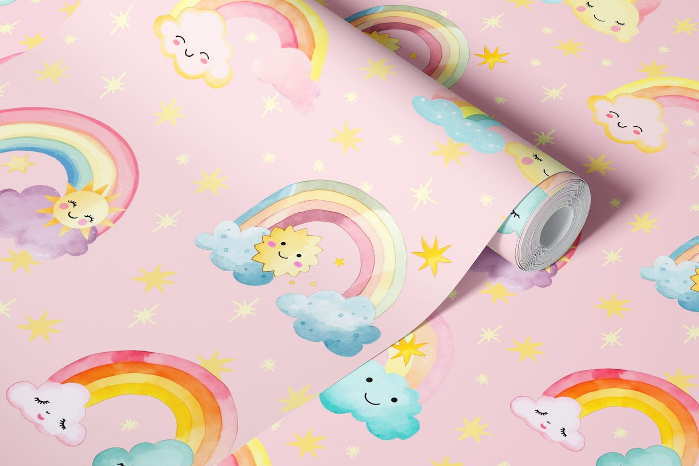 Sweet Dreams Lullaby Kawaii Kids Pattern Pink wallpaper roll