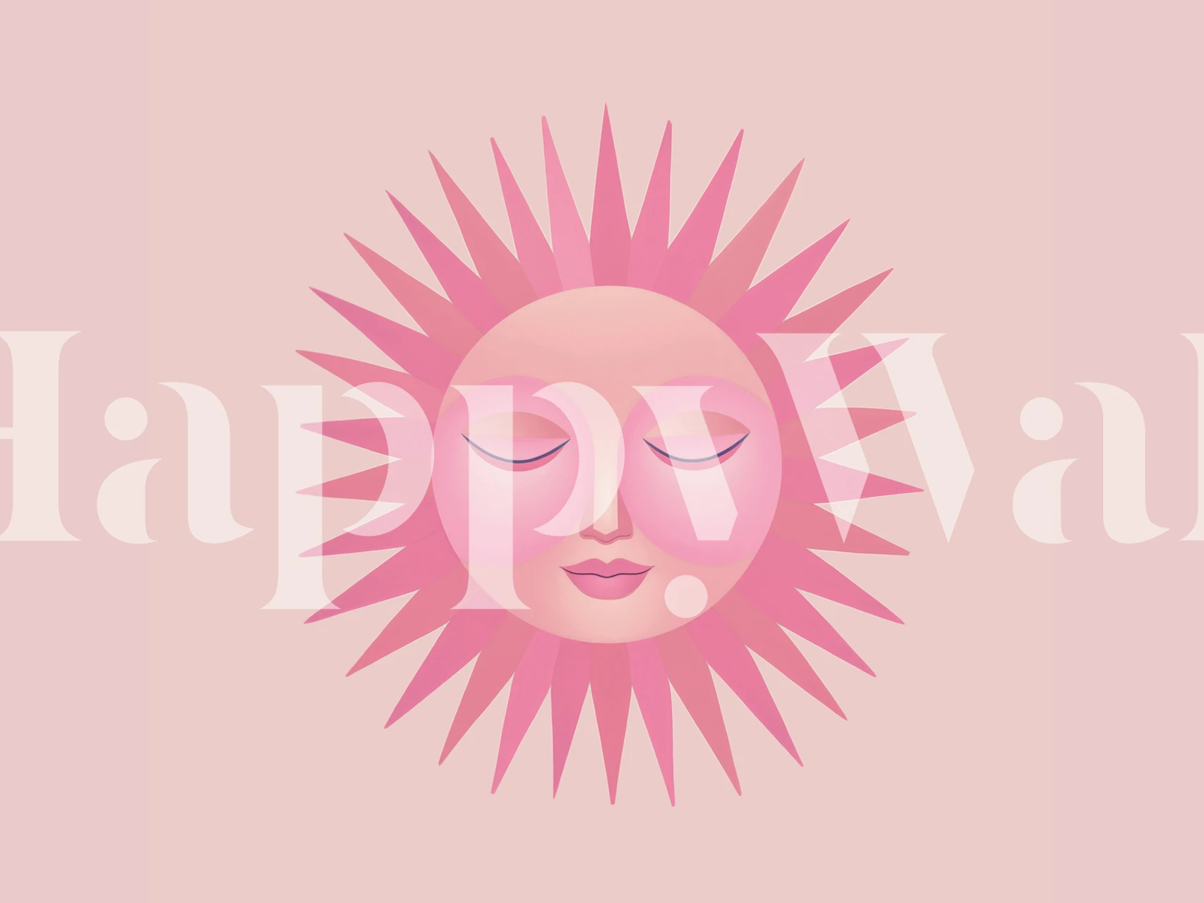 Whimsical sun face design in pastel pink colors wallpaper
