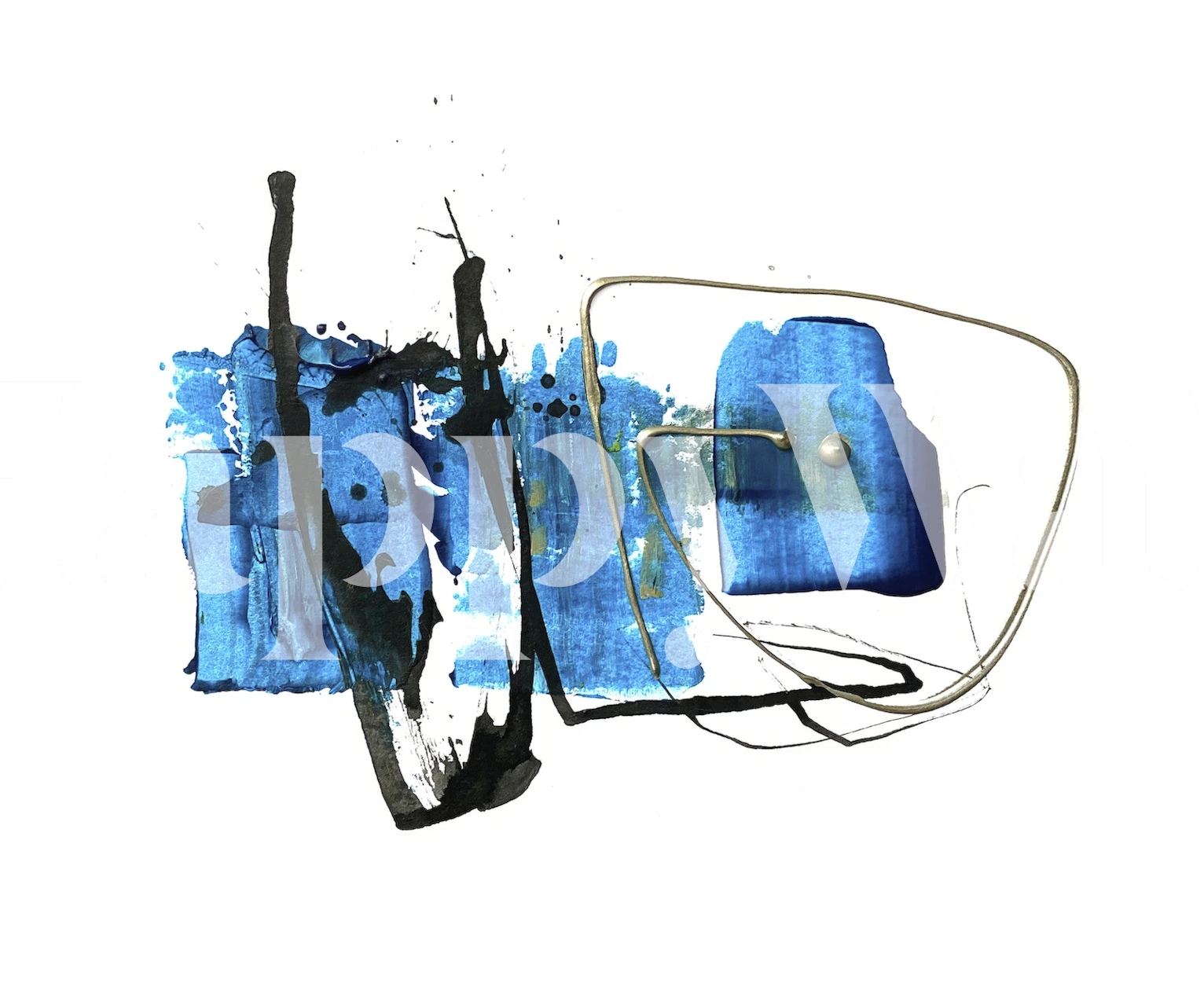 Close Relation Blue Abstract art mural with deep blue hues and dynamic black strokes