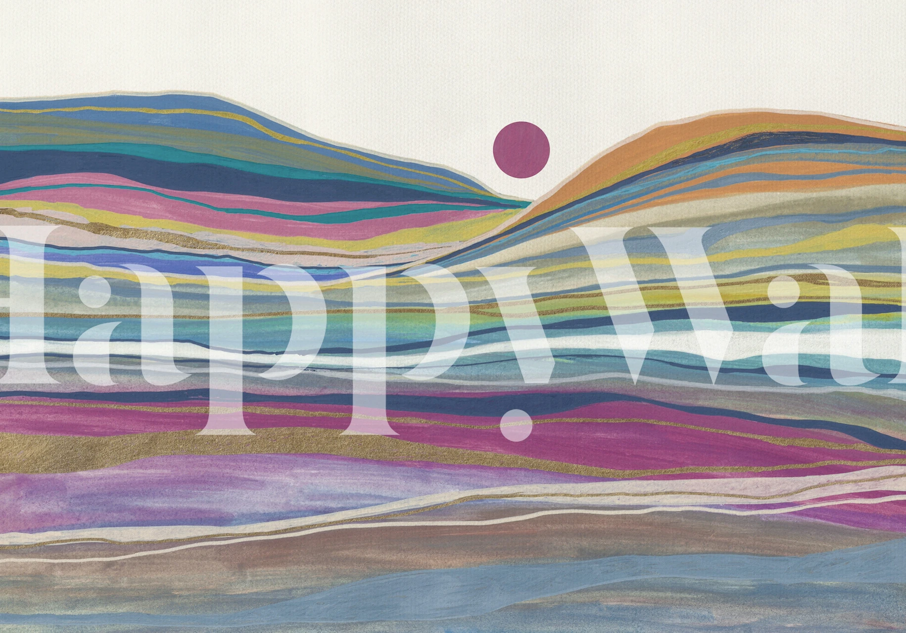 Värikäs maisematapetti huoneessa