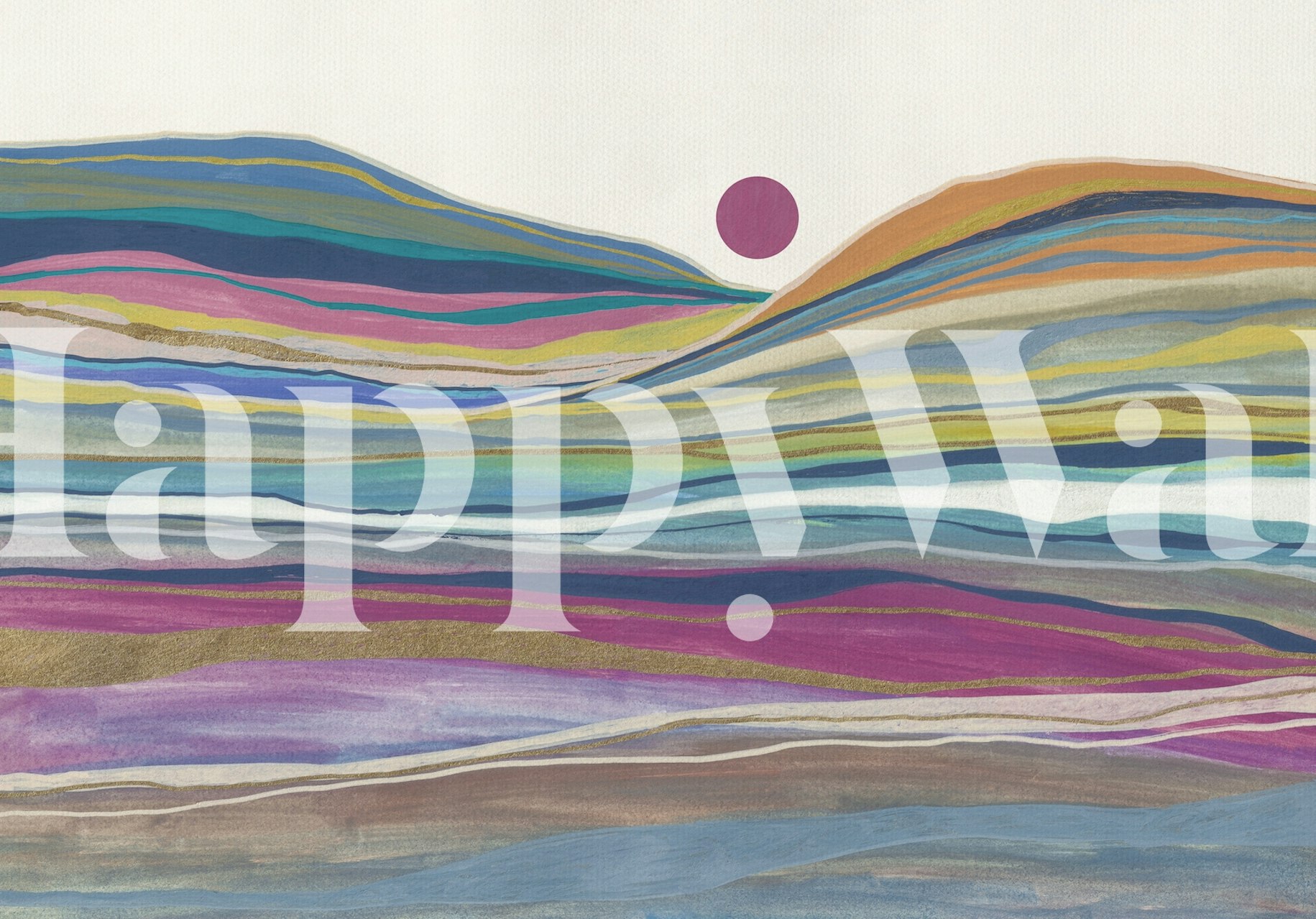 Kleurrijke landschapsbehang in een kamer