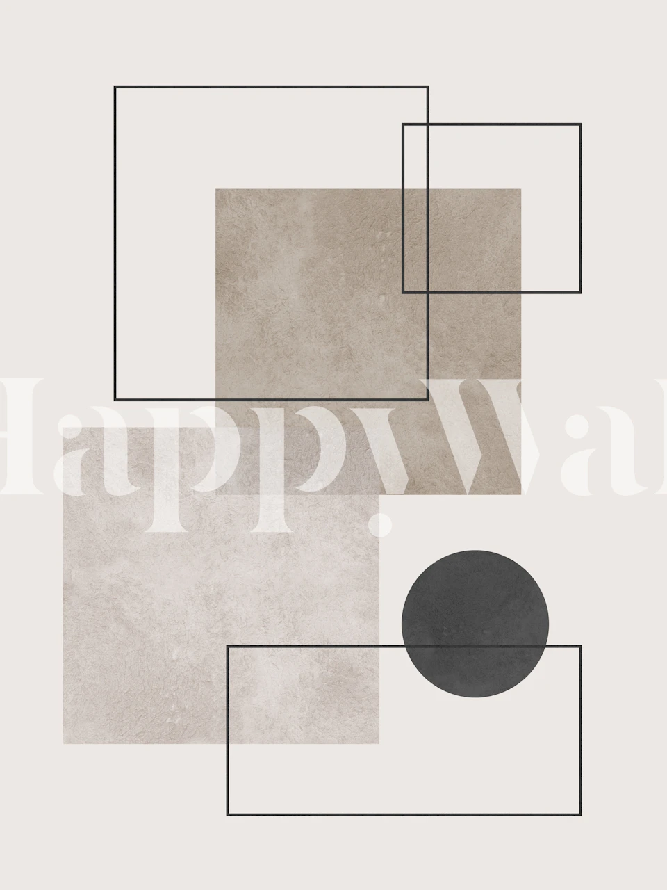 Geometric shapes in beige and black on a light background wallpaper