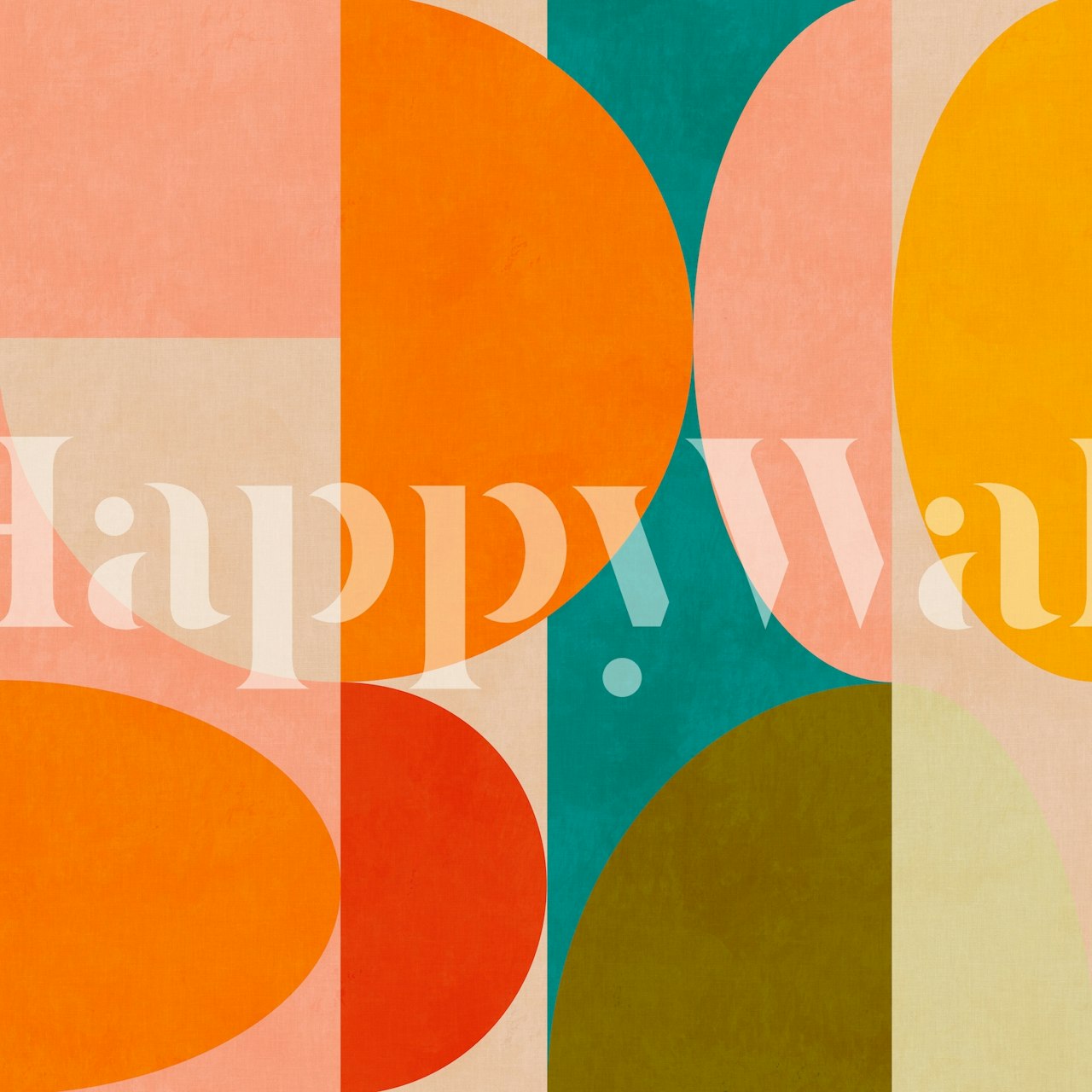 Bauhaus-style geometric shapes wall mural in pastel colors.