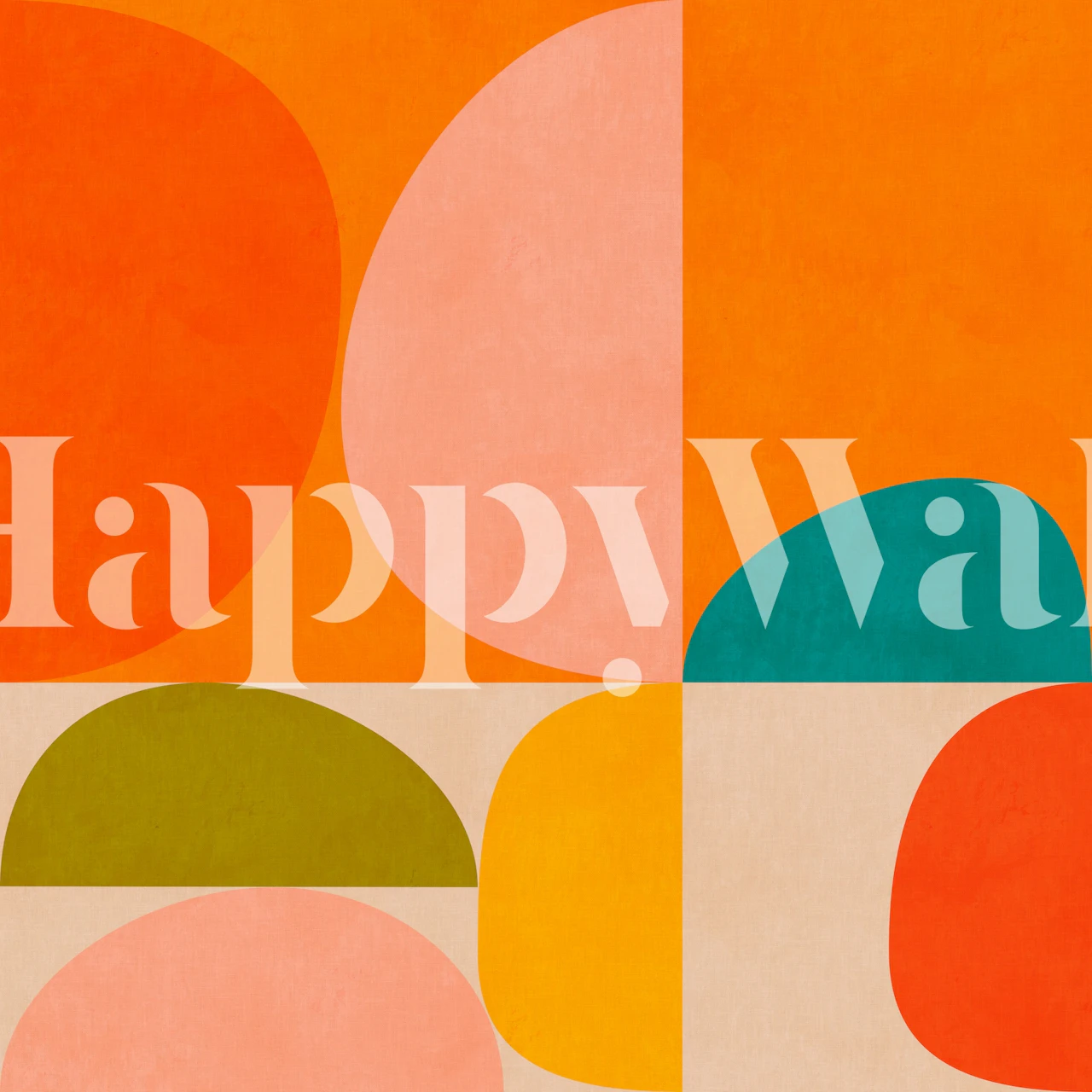 Colorful geometric shapes in orange, pink, green, and yellow wallpaper