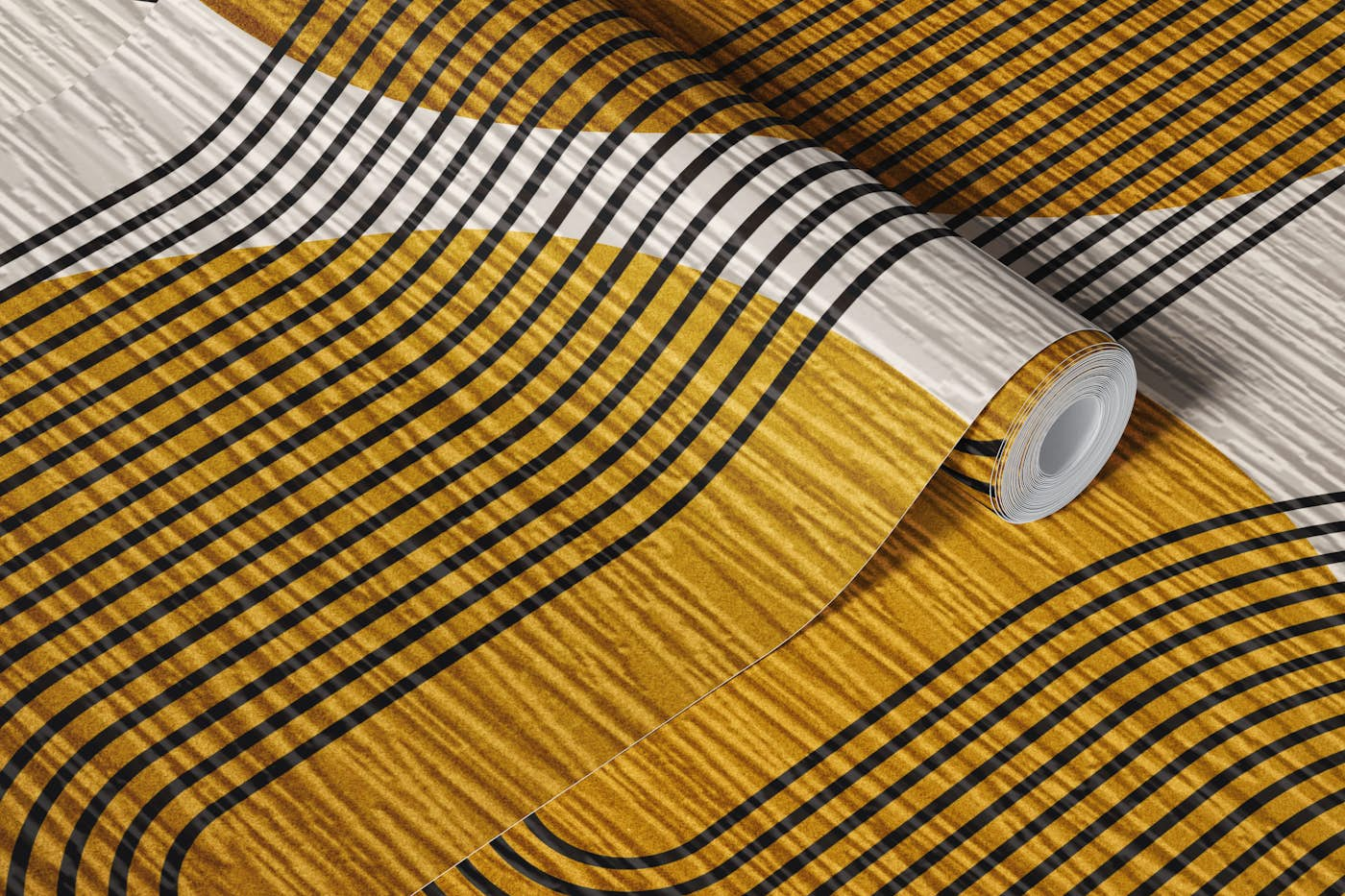 Curvy Bauhaus Luxury Gold 3D wallpaper roll