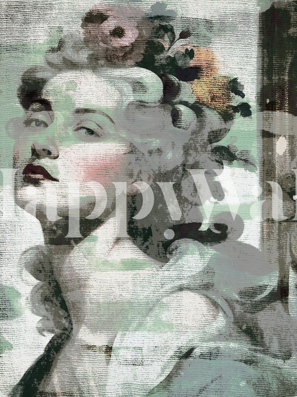 Madame Baroque Floral Canvas wall mural featuring a classical portrait with flowers