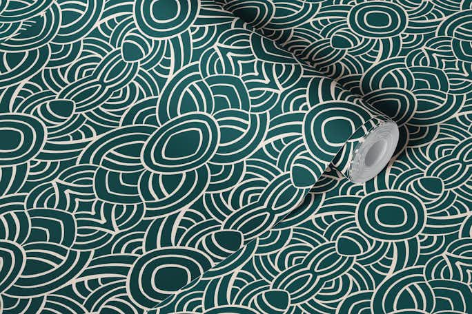 Tropical Symbols - Deep Greenwallpaper roll