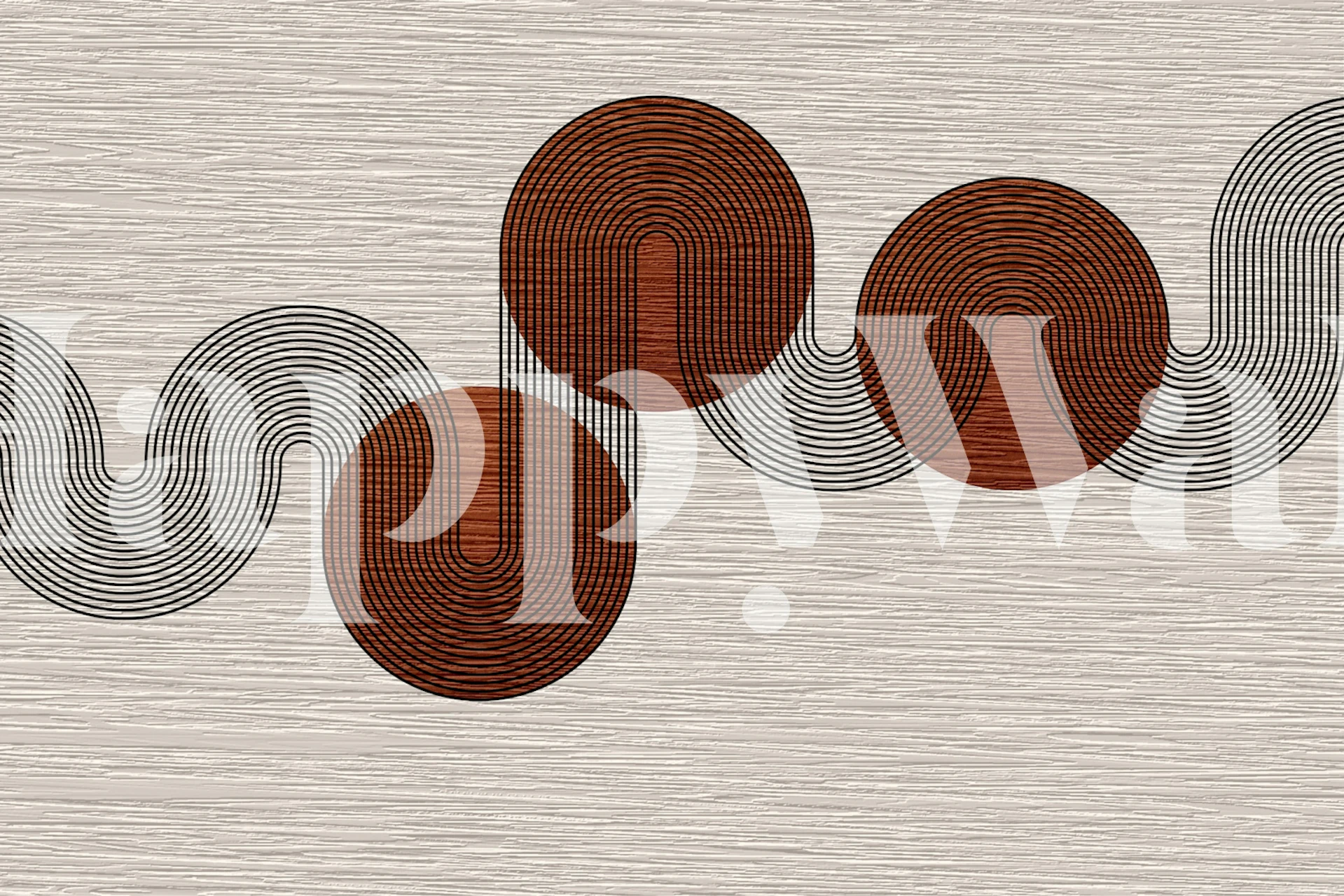 Curvy copper shapes and lines on a textured beige wallpaper