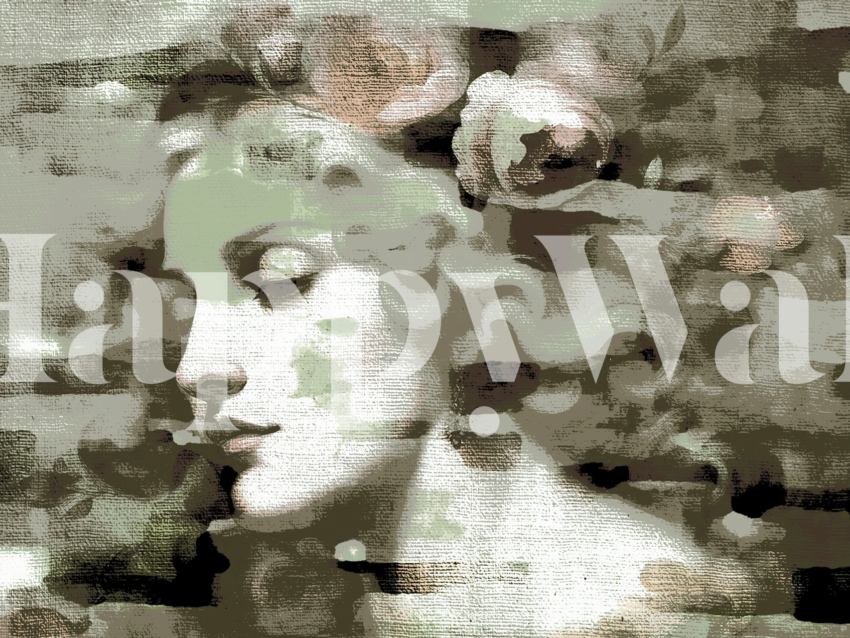 Madame Baroque Flowers -seinämaalaus vintage-kukkakuvioinnilla ja klassisella muotokuvalla