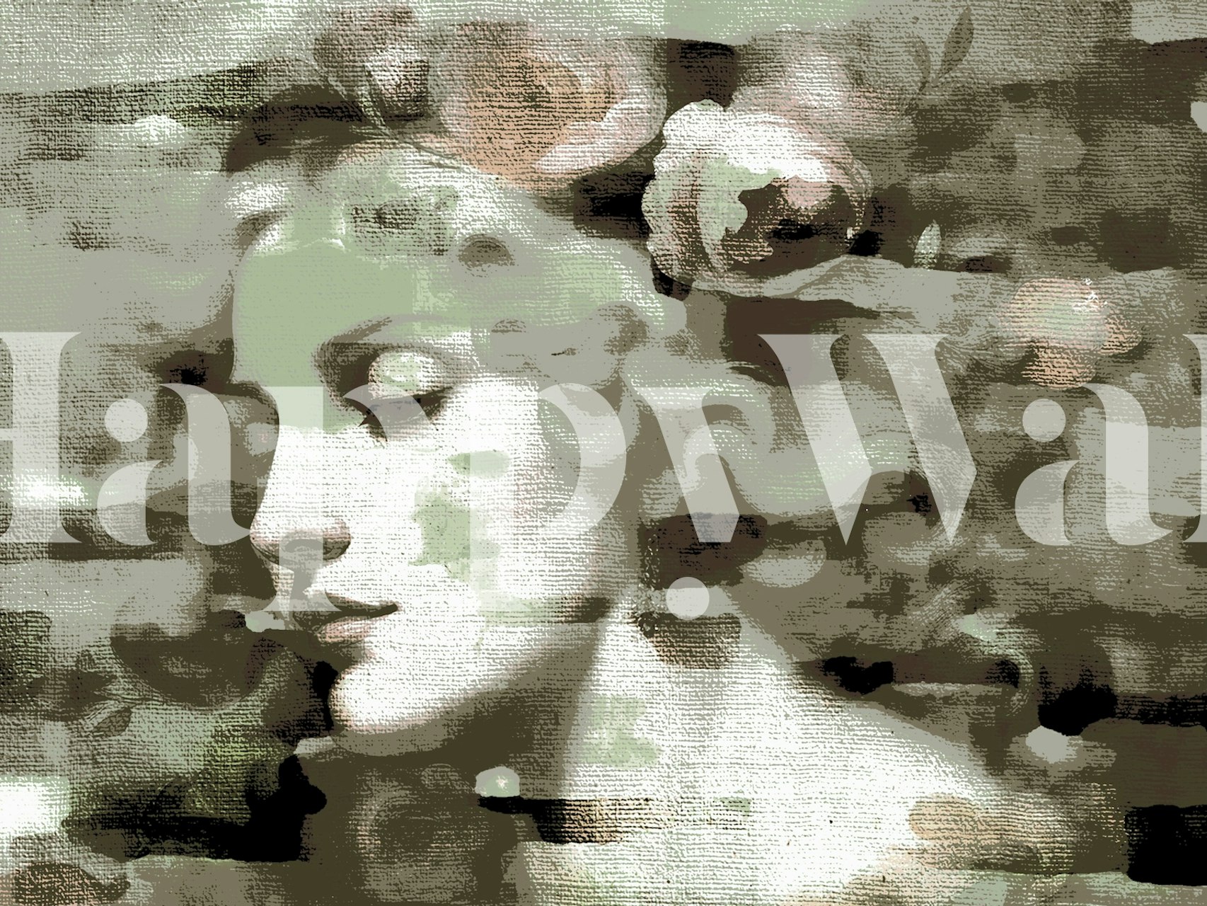 Mural de parede Madame Baroque Flowers com desenho floral vintage e retrato clássico