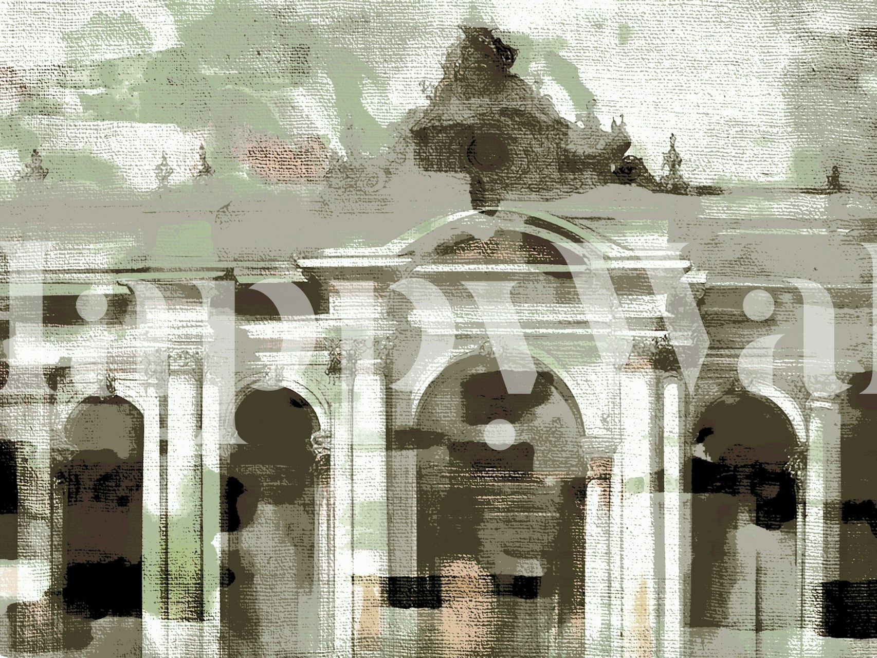 Abstract architecture design in muted greens and whites wallpaper