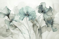 Ethereal Flower Fantasies Teal Grey carta da parati