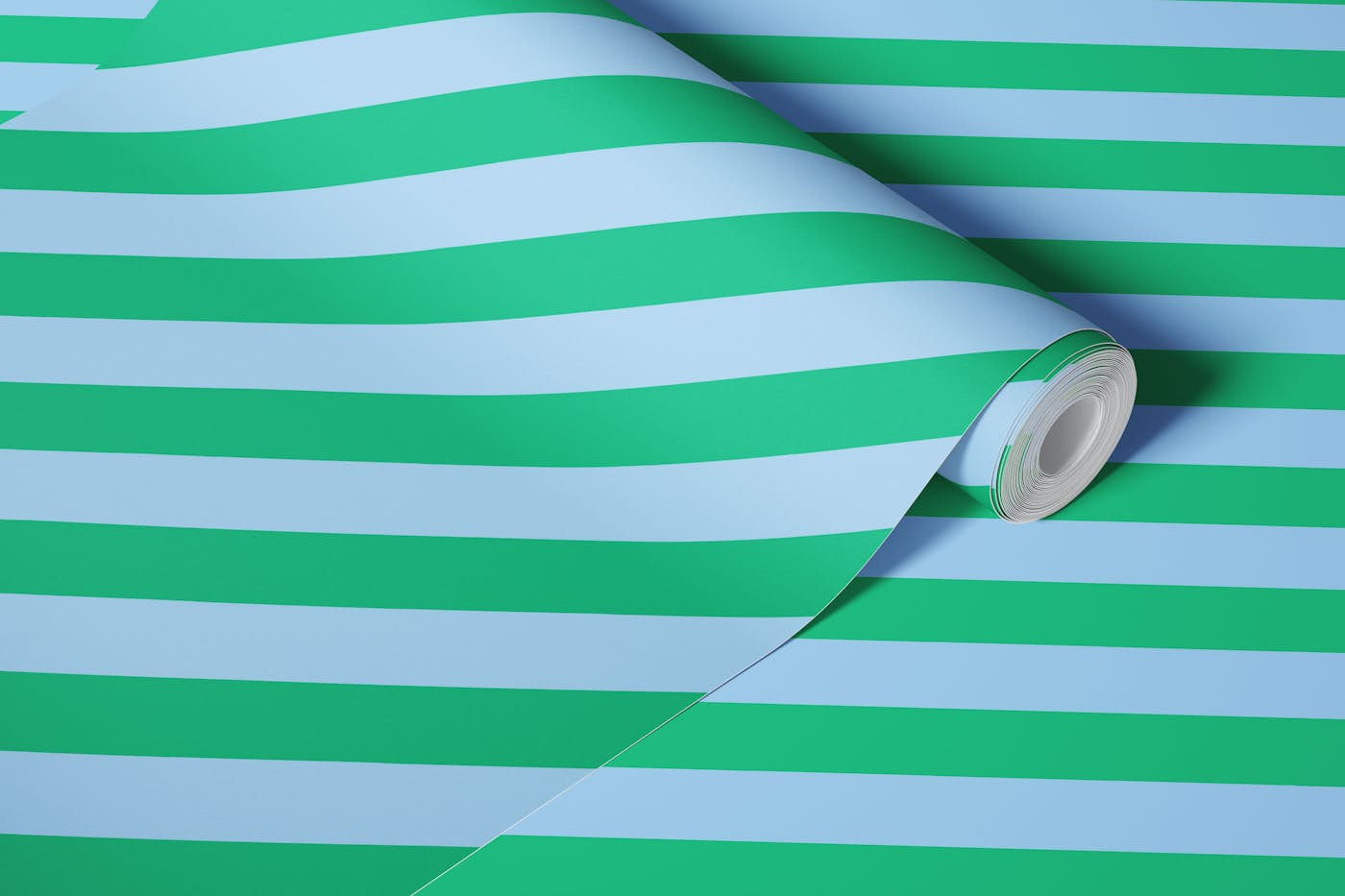 Blue and green diagonal stripes wallpaper roll